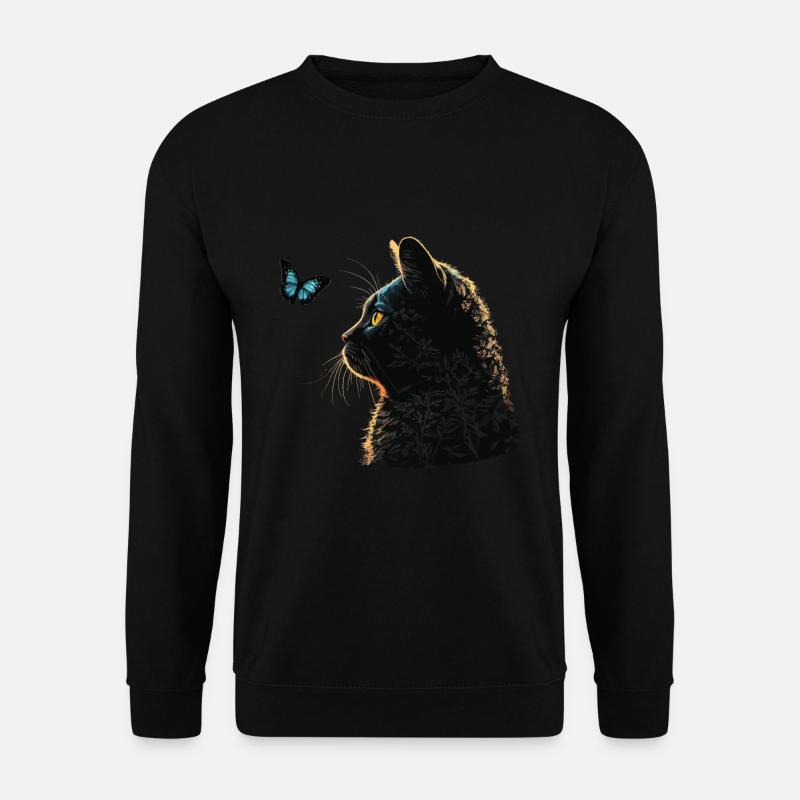 Cat And Blue Butterfly - Unisex Sweatshirt - black