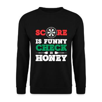 Score Is Funny Check Is Honey - Unisex Pullover - Schwarz - Vorne - Alina (178cm) & Michal (187cm)