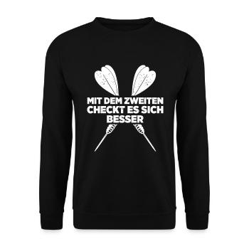 Mit Dem Zweiten Checkt Es Sich Besser - Unisex Pullover - Schwarz - Vorne - Alina (178cm) & Michal (187cm)