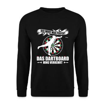 Der Wurf War Perfekt Das Dartboard Hing Verkehrt - Unisex Pullover - Schwarz - Vorne - Alina (178cm) & Michal (187cm)