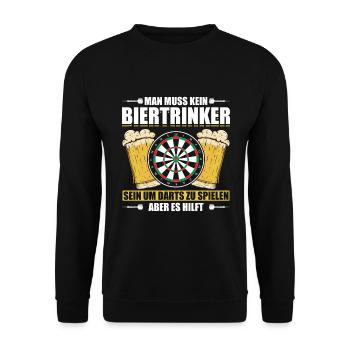 Man Muss Kein Biertrinker Sein Um Darts Zu Spielen - Unisex Pullover - Schwarz - Vorne - Alina (178cm) & Michal (187cm)