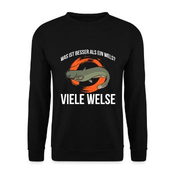 Was ist besser als ein Wels? Viele Welse - Unisex Pullover - Schwarz - Vorne - Alina (178cm) & Michal (187cm)