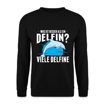 Was ist besser als ein Delfin? Viele Delfine - Unisex Pullover - Schwarz - Vorne - Alina (178cm) & Michal (187cm)