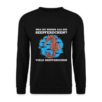 Was ist besser als ein Seepferdchen? Viele - Unisex Pullover - Schwarz - Vorne - Alina (178cm) & Michal (187cm)