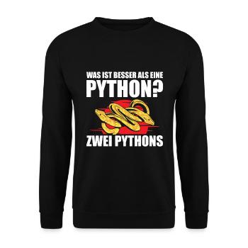 Was ist besser als eine Python? Zwei Pythons - Unisex Pullover - Schwarz - Vorne - Alina (178cm) & Michal (187cm)
