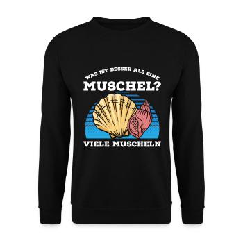 Was ist besser als eine Muschel? Viele Muscheln - Unisex Pullover - Schwarz - Vorne - Alina (178cm) & Michal (187cm)