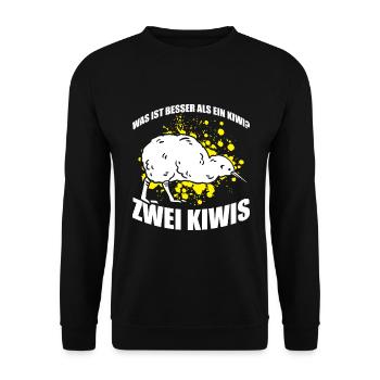 Was ist besser als ein Kiwi? Zwei Kiwis - Unisex Pullover - Schwarz - Vorne - Alina (178cm) & Michal (187cm)