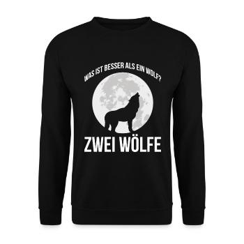 Was ist besser als ein Wolf? Zwei Wölfe - Unisex Pullover - Schwarz - Vorne - Alina (178cm) & Michal (187cm)