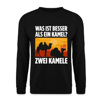 Was ist besser als ein Kamel? Zwei Kamele - Unisex Pullover - Schwarz - Vorne - Alina (178cm) & Michal (187cm)