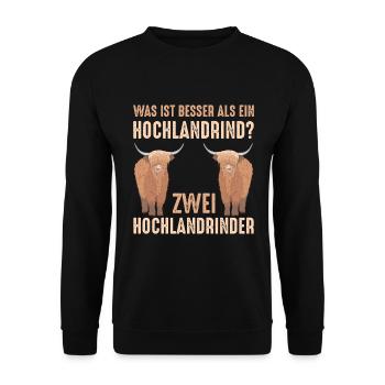 Was ist besser als ein Hochlandrind? Zwei - Unisex Pullover - Schwarz - Vorne - Alina (178cm) & Michal (187cm)