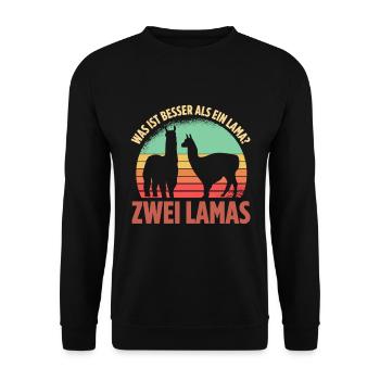 Was ist besser als ein Lama? Zwei Lamas - Unisex Pullover - Schwarz - Vorne - Alina (178cm) & Michal (187cm)
