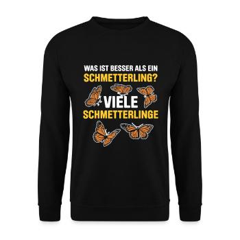 Was ist besser als ein Schmetterling? Viele - Unisex Pullover - Schwarz - Vorne - Alina (178cm) & Michal (187cm)
