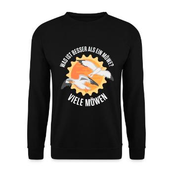 Was ist besser als ein Möwe? Viele Möwen - Unisex Pullover - Schwarz - Vorne - Alina (178cm) & Michal (187cm)