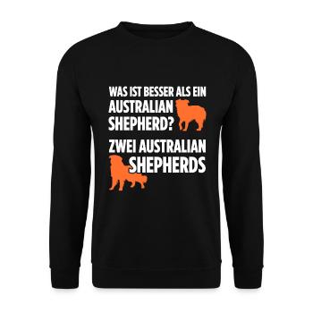 Was ist besser als ein Australian Shepherd? Zwei - Unisex Pullover - Schwarz - Vorne - Alina (178cm) & Michal (187cm)