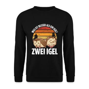 Was ist besser als ein Igel? Zwei Igel - Unisex Pullover - Schwarz - Vorne - Alina (178cm) & Michal (187cm)