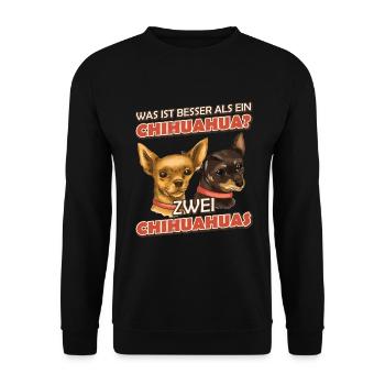 Was ist besser als ein Chihuahua? Zwei Chihuahuas - Unisex Pullover - Schwarz - Vorne - Alina (178cm) & Michal (187cm)