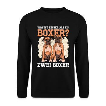 Was ist besser als ein Boxer? Zwei Boxer - Unisex Pullover - Schwarz - Vorne - Alina (178cm) & Michal (187cm)