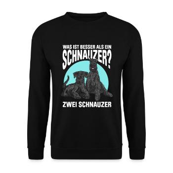 Was ist besser als ein Schnauzer? Zwei Schnauzer - Unisex Pullover - Schwarz - Vorne - Alina (178cm) & Michal (187cm)