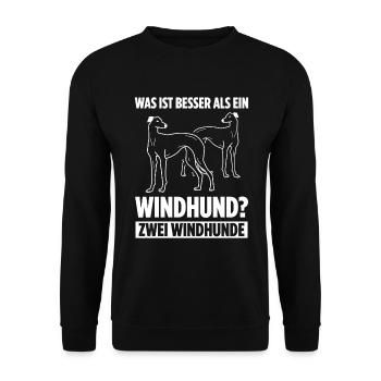 Was ist besser als ein Windhund? Zwei Windhunde - Unisex Pullover - Schwarz - Vorne - Alina (178cm) & Michal (187cm)