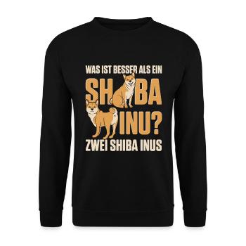 Was ist besser als ein Shiba Inu? Zwei Shiba Inus - Unisex Pullover - Schwarz - Vorne - Alina (178cm) & Michal (187cm)