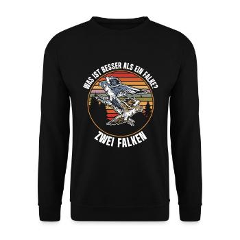 Was ist besser als ein Falke? Zwei Falken - Unisex Pullover - Schwarz - Vorne - Alina (178cm) & Michal (187cm)