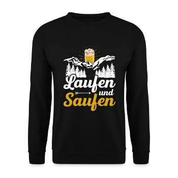 Laufen Und Saufen Bierwanderung Bier Trinken - Unisex Pullover - Schwarz - Vorne - Alina (178cm) & Michal (187cm)