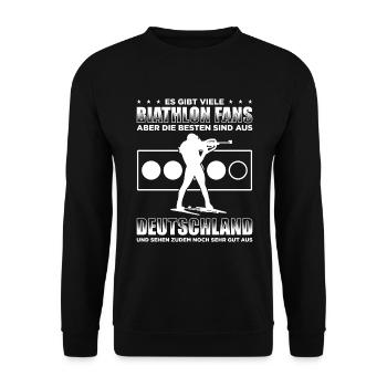Es Gibt Viele Biathlon Fans Besten Aus Deutschland - Unisex Pullover - Schwarz - Vorne - Alina (178cm) & Michal (187cm)