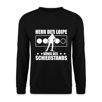Herr Der Loipe König Des Schießstands Biathlon Fan - Unisex Pullover - Schwarz - Vorne - Alina (178cm) & Michal (187cm)
