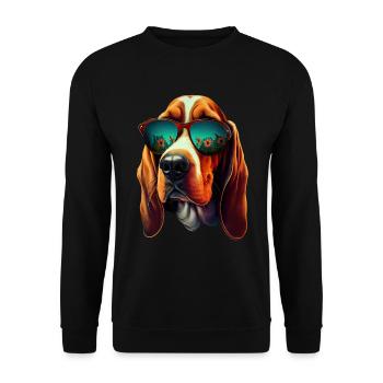 Cooler Basset Hound mit Sonnenbrille - Unisex Pullover - Schwarz - Vorne - Alina (178cm) & Michal (187cm)