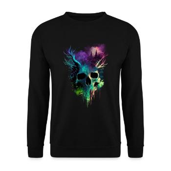 Totenkopf mit Hörnern bunt - Unisex Pullover - Schwarz - Vorne - Alina (178cm) & Michal (187cm)