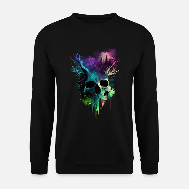 Totenkopf mit Hörnern bunt - Unisex Pullover - Schwarz