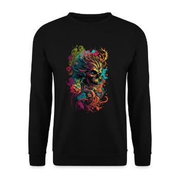 Totenkopf mit Blumen bunt - Unisex Pullover - Schwarz - Vorne - Alina (178cm) & Michal (187cm)