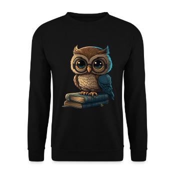 Eule und Bücher - Unisex Pullover - Schwarz - Vorne - Alina (178cm) & Michal (187cm)