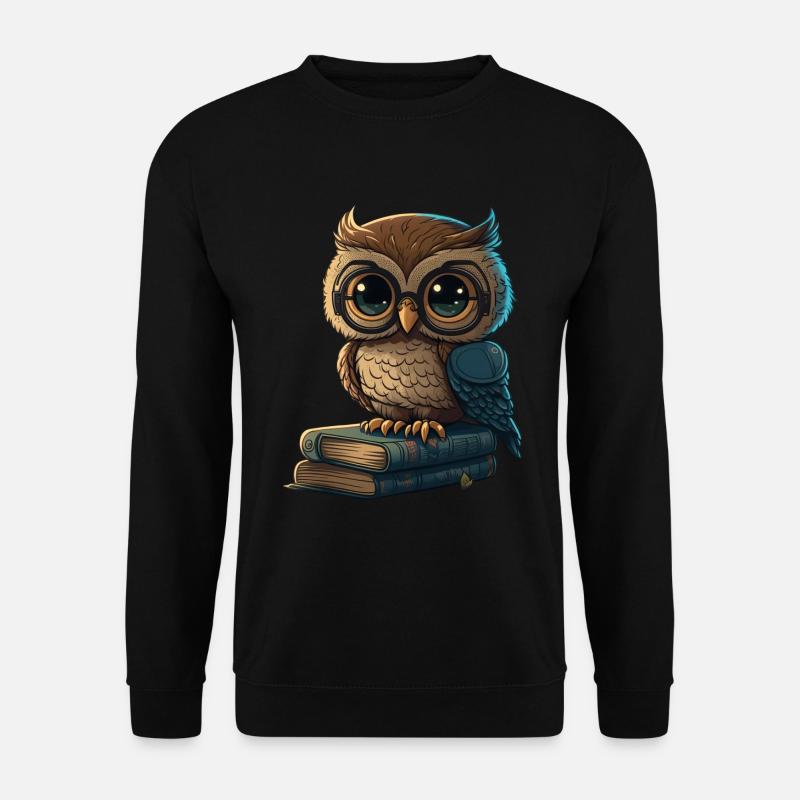 Eule und Bücher - Unisex Pullover - Schwarz