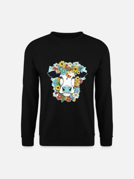 Vache et fleurs - Sweat-shirt Unisexe - noir