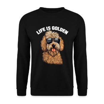 Goldendoodle Hundeleben ist Gold - Unisex Pullover - Schwarz - Vorne - Alina (178cm) & Michal (187cm)