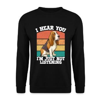Basset Hound, ich höre, dass du einfach nicht zuhörst - Unisex Pullover - Schwarz - Vorne - Alina (178cm) & Michal (187cm)