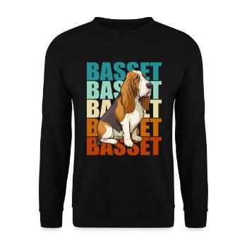 Basset Hound Bunt - Unisex Pullover - Schwarz - Vorne - Alina (178cm) & Michal (187cm)
