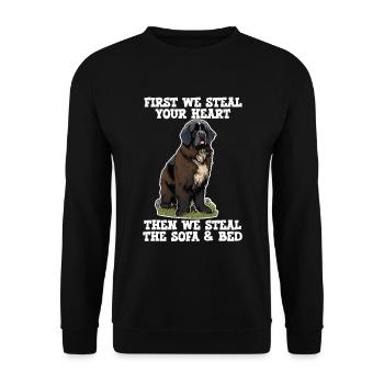 Terre-Neuve Dog First We Steal Your Heart - Sweat-shirt Unisexe - noir - Devant - Alina (178cm) & Michal (187cm)