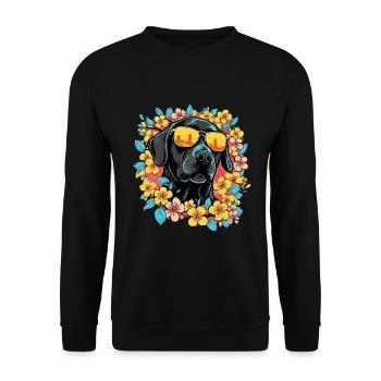 Schwarzer Labrador Hund Und Blumen Bunt - Unisex Pullover - Schwarz - Vorne - Alina (178cm) & Michal (187cm)