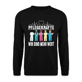 Statement Pflege Krankenschwester Pflegeleben MFA - Unisex Pullover - Schwarz - Vorne - Alina (178cm) & Michal (187cm)