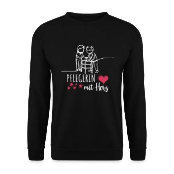 Pflegerin Mit Herz Altenpflege Pflegeleben - Unisex Pullover - Schwarz - Vorne - Alina (178cm) & Michal (187cm)