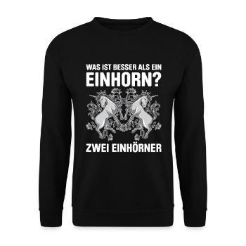 Was ist besser als ein Einhorn? Zwei Einhörner - Unisex Pullover - Schwarz - Vorne - Alina (178cm) & Michal (187cm)