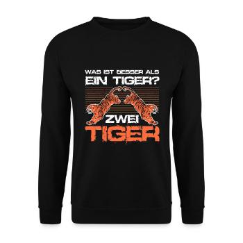 Was ist besser als ein Tiger? Zwei Tiger - Unisex Pullover - Schwarz - Vorne - Alina (178cm) & Michal (187cm)