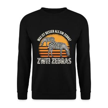 Was ist besser als ein Zebra? Zwei Zebras - Unisex Pullover - Schwarz - Vorne - Alina (178cm) & Michal (187cm)