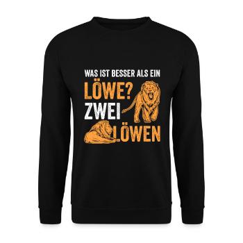 Was ist besser als ein Löwe? Zwei Löwen - Unisex Pullover - Schwarz - Vorne - Alina (178cm) & Michal (187cm)