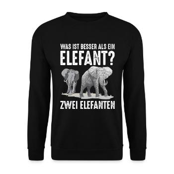 Was ist besser als ein Elefant? Zwei Elefanten - Unisex Pullover - Schwarz - Vorne - Alina (178cm) & Michal (187cm)