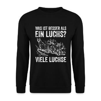 Was ist besser als ein Luchs? Viele Luchse - Unisex Pullover - Schwarz - Vorne - Alina (178cm) & Michal (187cm)
