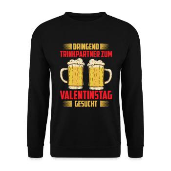 Dringend Trinkpartner Zum Valentinstag Gesucht - Unisex Pullover - Schwarz - Vorne - Alina (178cm) & Michal (187cm)