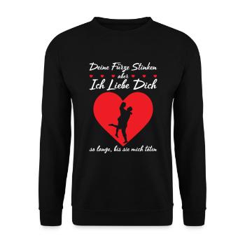 Deine Fürze Stinken Aber Ich Liebe Dich So Lange - Unisex Pullover - Schwarz - Vorne - Alina (178cm) & Michal (187cm)